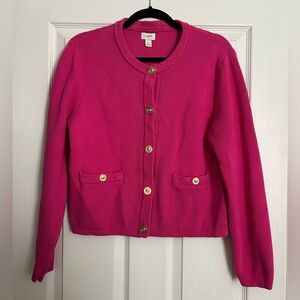 J Crew Lady Jacket Pink Cardigan Sz Large Gold Buttons Preppy Mothercore